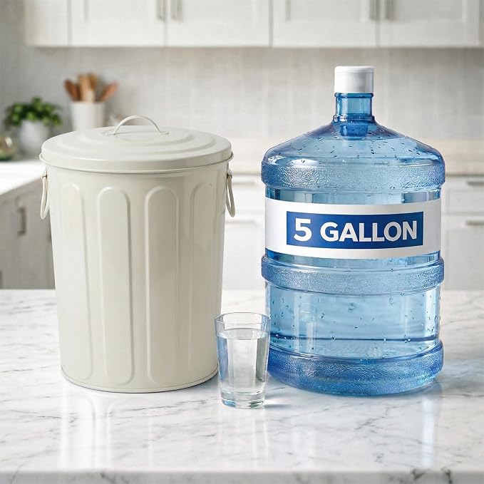 Plexon 5 Gallon Small Metal Trash Can with Lid Outdoor Galvanized Steel Bucket with Lid 5 Gal Storage Can for Dog Food Bird Seed Storage Container, Off-White - Image 2