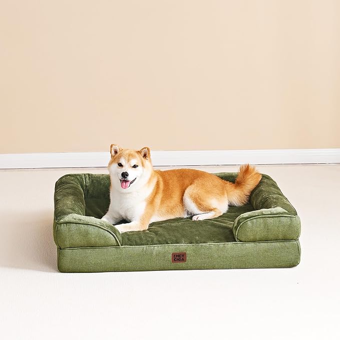 EHEYCIGA Orthopedic Dog Bed Medium Size Dog, Waterproof Washable Pet Beds | Non-Slip Bottom and Egg-Crate Memory Foam Dog Couch Bed with Washable Removable Cover, Olive Green - Image 9
