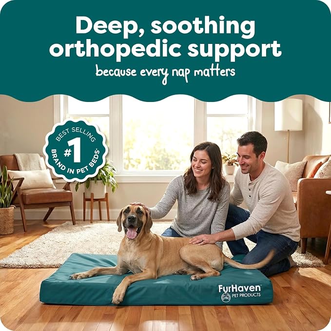 FurHaven Water-Resistant Orthopedic Dog Bed for Large Dogs, Oxford Polycanvas Mattress, Solid Orthopedic Foam Slab for Joint Support, Removable Washable Cover, Jumbo Plus/XXL, Deep Lagoon - Image 2