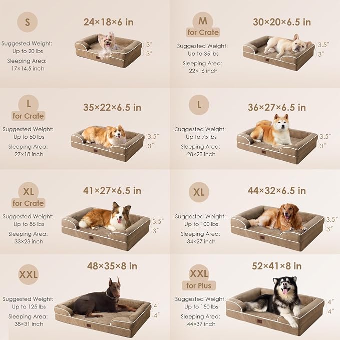 EHEYCIGA Orthopedic Dog Beds Large Sized Dog, Waterproof Washable Pet Bed | Non-Slip Bottom and Egg-Crate Memory Foam XL Dog Couch Bed with Washable Removable Cover, Camel - Image 2