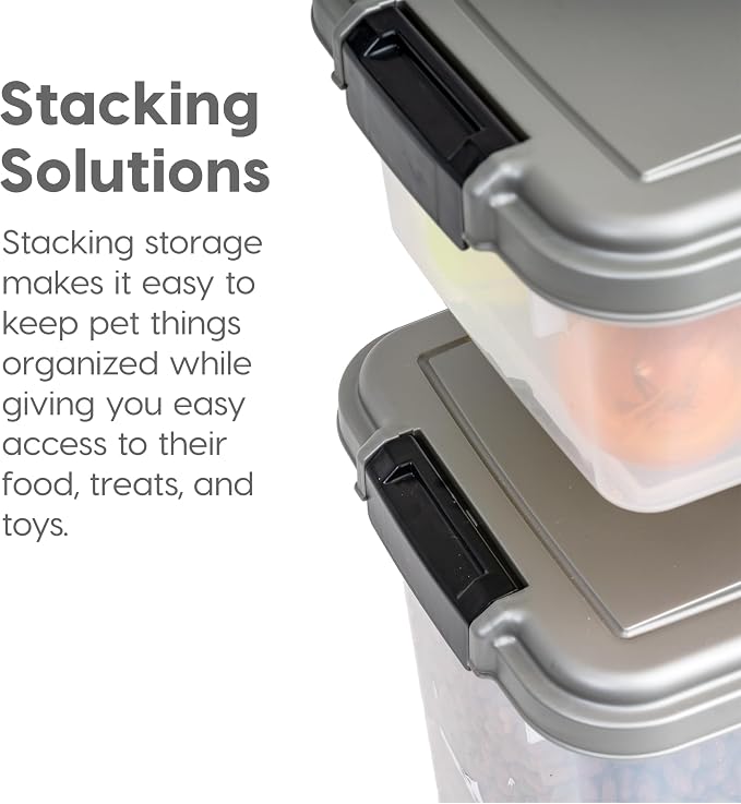 IRIS USA 30 lbs & 11 lbs Combo Airtight Dog Food Storage Container, Stackable Treat Box, 2-Cup Scoop, Wheels, Keep Fresh, Easy Mobility, Silver - Image 8