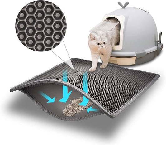 Pieviev Cat Litter Mat Double Layer Waterproof Urine Proof Trapping Mat 1 Pack (Gray, 24x15 Inch (Pack of 1)) | Honeycomb Design Catches Scattered Particles to Stop Tracking, Urineproof Base Protects Floors, Easy to Clean by Pieviev