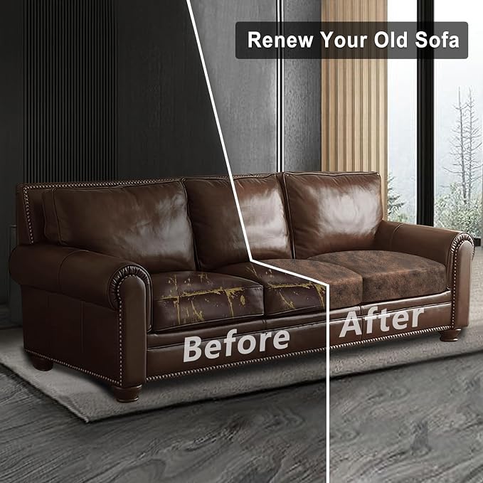 ANARACHON Leather Look Couch Cushion Covers Sofa Seat Slipcovers Sets Couches Furniture Protector for Sectional Armchair Loveseat Pets Kids Stretch Spandex Fabric (3 Cushion Sofa, Dark Brown) - Image 7