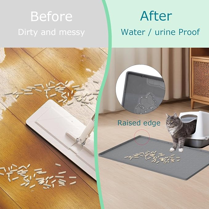 Cat Litter Mat for Litter Box, Silicone Large Cat Litter Trapping Mat - 34x22 in, Waterproof & Non-Slip, Durable & Easy Clean, Gray - Image 5