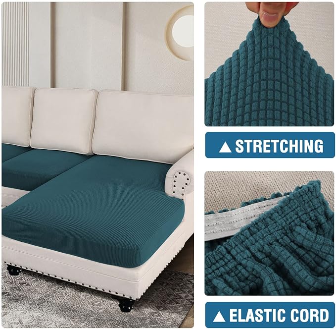 H.VERSAILTEX Sectional Couch Covers 3 Pieces Sofa Seat Cushion Covers L Shape Separate Cushion Couch Chaise Cover for Both Left/Right Sectional Couch (Seat Only: 1 Chaise + 2 Sofa, Deep Teal) - Image 6