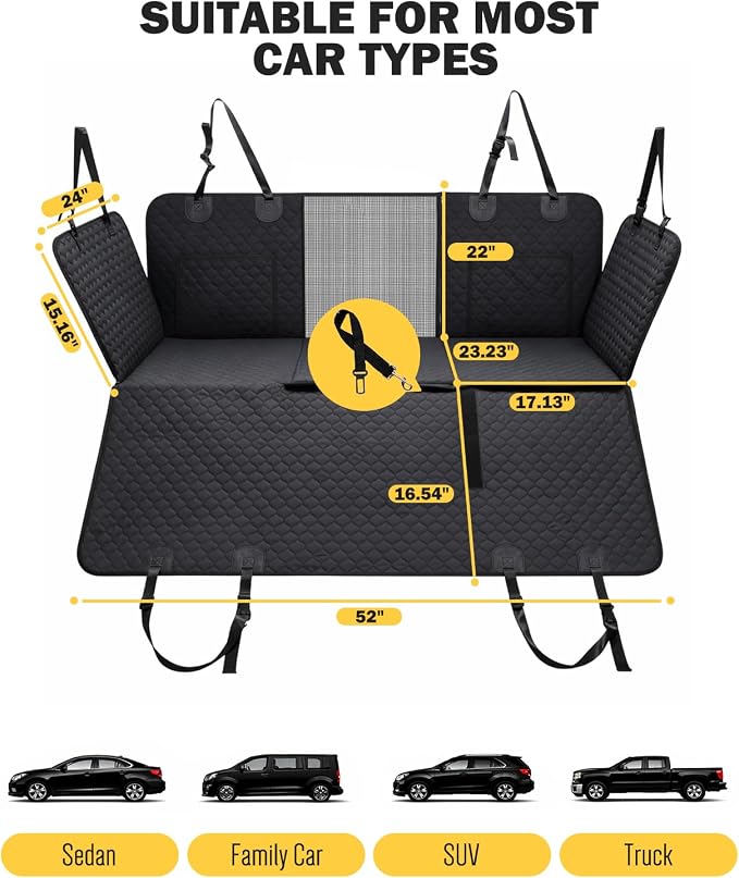 Dog Seat Cover for Back Seat, PU Dog Car Seat Cover Holds 420 lbs, Material Waterproof, Anti Scratch, Easy to Use and Clean, Hard Bottom Back Seat Extender for Dogs, Comfortable Car, SUV, Truck - Image 4