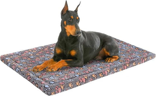BEAUTYZOO Dog Bed Crate Pad 48 x 30 inch, Washable Dog Crate Mat for XX-Large Sized Dogs, Anti-Slip Pet Crate Bed Kennel Pad, Durable Cozy Puppy Sleeping Mat Rectangle Mattress, Colorful Paw by BEAUTYZOO