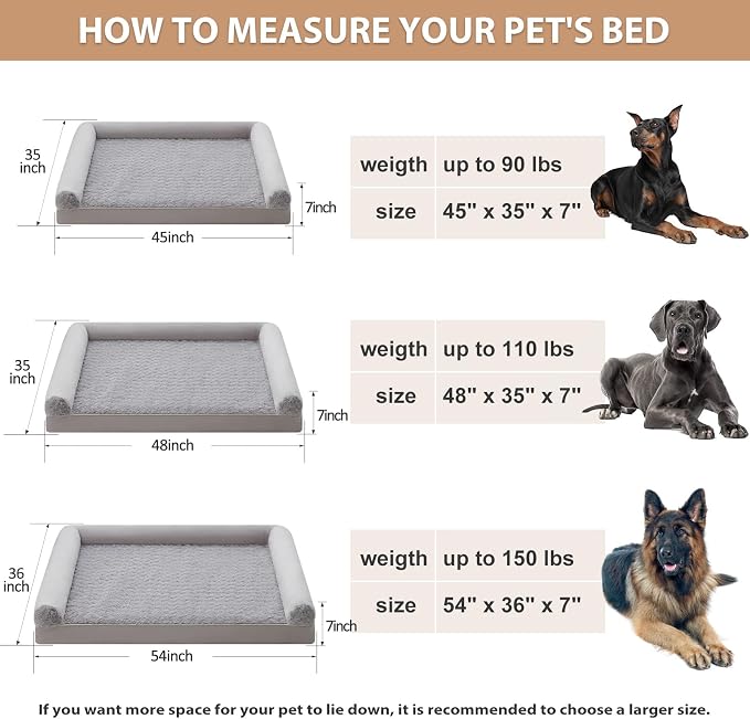 BFPETHOME Orthopedic Washable XXL Dog Bed for Senior Dog Cozy Sleep | Extra Large Waterproof Big Soft Pet Couch Bed for Dogs Relax with Removable Cover Supportive Foam Light Grey 54x36 Inch - Image 6