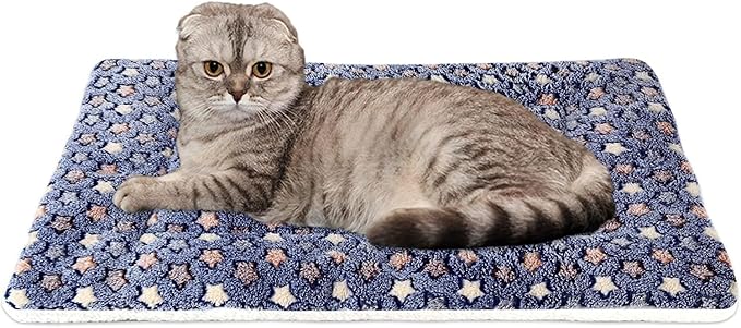 Mora Pets Cat Bed Ultra Soft Dog Crate Pad Star Print 14 x 17.5 inch Blue | Washable Crate Mat for Small Dogs and Indoor Cats, Reversible Fleece Dog Kennel Pad, Flat Pet Bed, Cat Carrier Mat by MoraPets