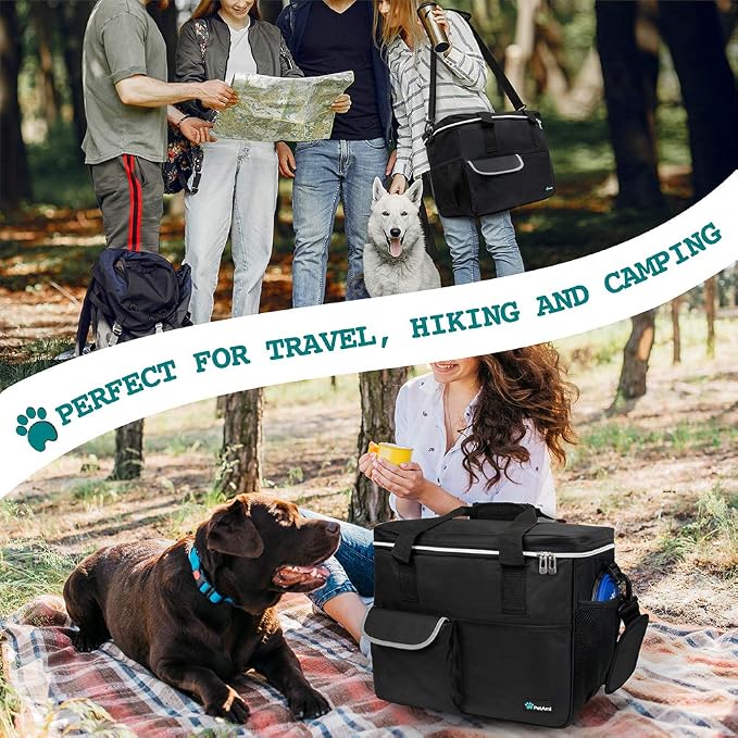 PetAmi Dog Travel Bag Organizer, Pet Travel Kit with 2 Food Containers & 2 Collapsible Dog Bowls, Pet Supplies Tote with Luggage Sleeve, Weekend Road Trip Camping Essentials, Black, Medium - Image 6