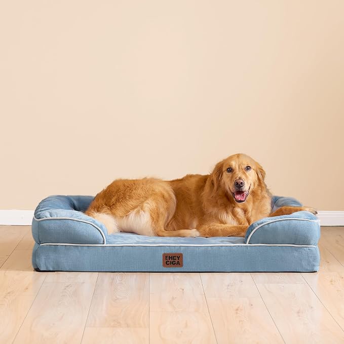 EHEYCIGA Orthopedic Dog Beds for Extra Large Dogs, Waterproof Memory Foam XL Dog Bed with Sides, Non-Slip Bottom and Egg-Crate Foam Big Pet Bed with Washable Removable Cover, Washed Blue | Non-Slip Bottom and Egg-Crate Memory Foam Big Dog Couch Bed wit... - Image 8
