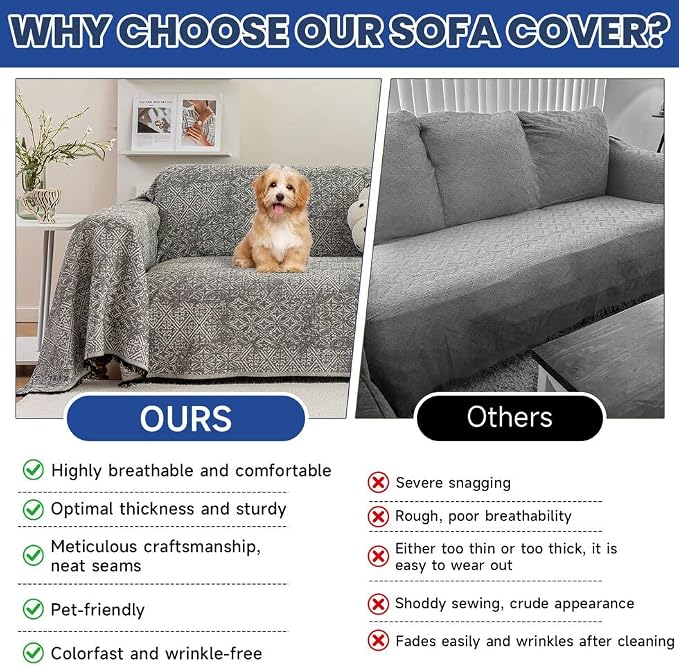 ROOMLIFE Couch Cover Black Boho Sofa Covers for 3 Cushion Couch Washable, Furniture Protector Sofa Couch Cover for Dogs, Soft Breathable Sofa Slipcover, Couch Throw Blankets with Tassels 71''X150'' - Image 4