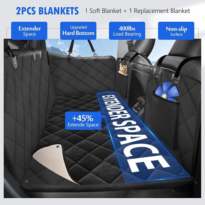 Back Seat Extender for Dogs-Large Space, Hard Bottom Dog Car Seat Cover for Back Seat with Blankets, Sturdy Backseat Extender for Dogs, Waterproof Dog Hammock for Car, SUV, Truck - Image 2
