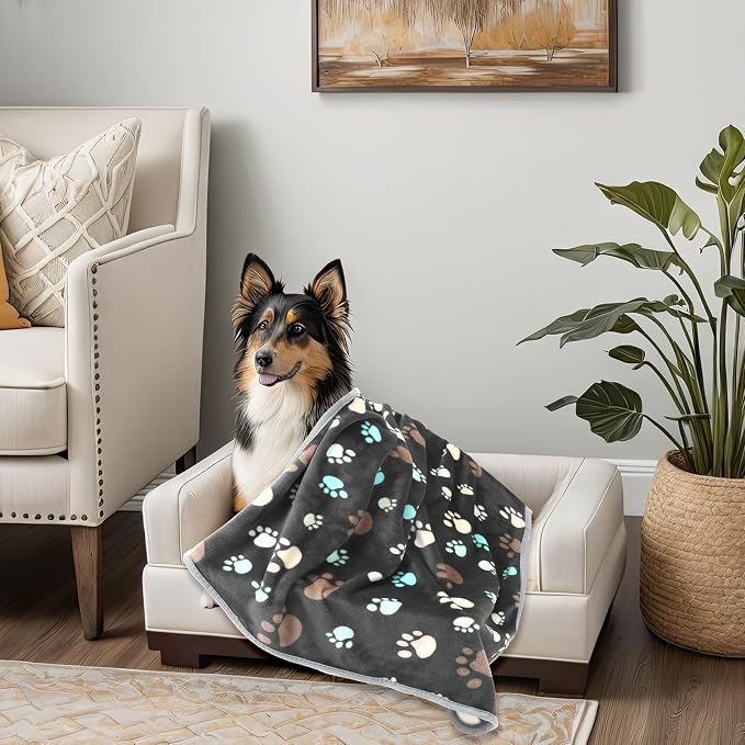 Tegeme 12 Pcs Pet Blankets 41 x 30 Inch Soft Fluffy Fleece Dog Cat Warm Paw Print Pattern Blankets Flannel Throw for Pets Dog Puppy Cat(Gray) - Image 6