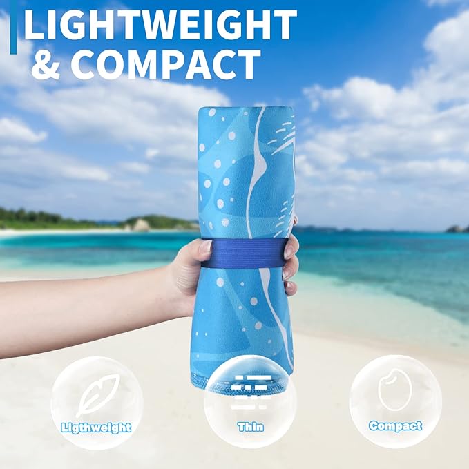 Microfiber Beach Towel Oversized 71x32 Blue Black with Bag 2 Pack | Thin Lightweight Sand Free Absorbent Quick Dry Compact Large for Adult Travel Camping Pool Swim Bath Cruise Essentials Gift - Image 2