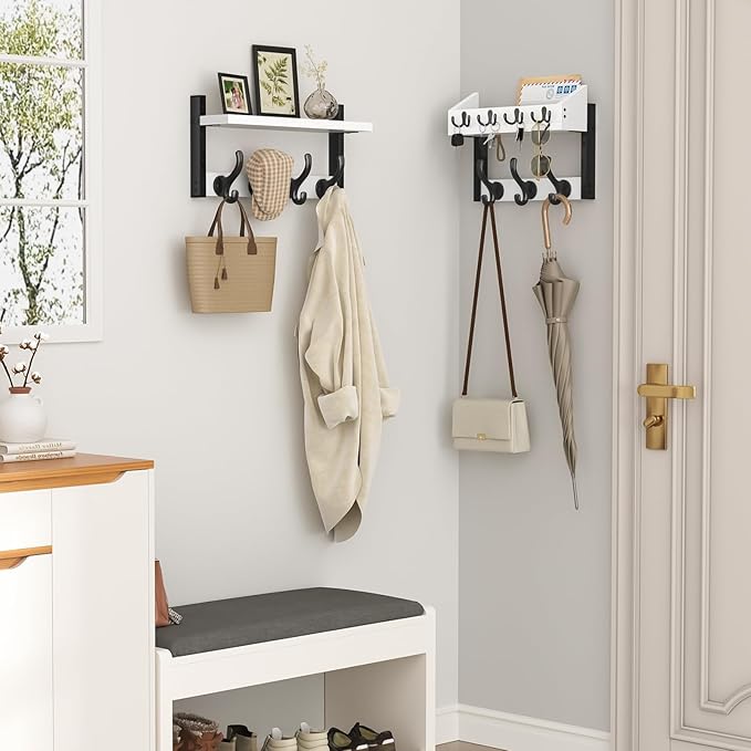 Evermagin 29" Coat Rack Wall Mount with Shelf for Entryway, White | Wall Mounted Coat and Key Rack with Hooks, Key Holder with Mail Organizer for Wall, Living Room, Mudroom, Bedroom - Image 2