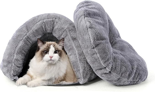 PETCUTE Warm Cat Cave Beds for Indoor Cats, Super Soft Cat Beds with Hooded Cover, Short Plush Covered Sleeping Cozy Pet Bed for Puppies and Cats,Cat House with Removable Washable Cushion by PETCUTE