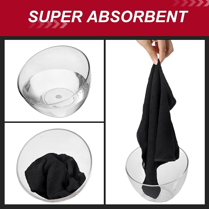 Oudain 200 Pcs Microfiber Cleaning Cloth 16x16 Inch Microfiber Towels for Car Ultra Absorbent Cleaning Rags Reusable Lint Free Streak Free Detailing Towel for Car Washing Drying Dusting (Black) - Image 3