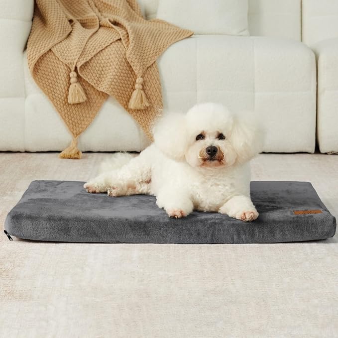 LIORCE Dog Bed for Small Dogs - Puppy Dog Crate Pad with Removable Washable Cover and Waterproof Lining - Memory Foam Dogs Kennel Mat - Reversible Pet Bed (Cool & Warm), 24 x 18, Dark Grey by LIORCE
