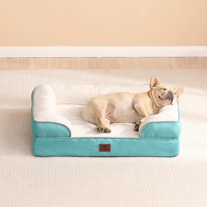 EHEYCIGA Orthopedic Dog Bed, Waterproof Memory Foam, Turquoise Blue, 30"L x 20"W x 6.5"Th | Non-Slip Bottom and Egg-Crate Memory Foam Dog Couch Bed with Washable Removable Cover, Turquoise Blue - Image 8