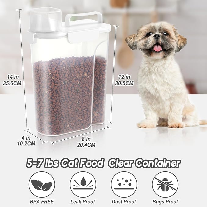 LEAWALK 5-7LBS Plastic Dog Cat Storage Container PBA-free, Pet Food Containers with 4-Buckle Handle Design is Leak-Proof, Easy to Clean and Portable-Whtie - Image 2