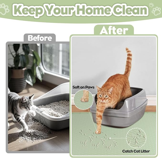 Silicone Cat Litter Mat for Litter Box 34”x22” Large Cat Mat, Green | Waterproof, Non-Slip, Leak-Proof Rug Mat with Lip, Easy to Clean, Extra Large Litter Catcher Mat for Floor - Image 2