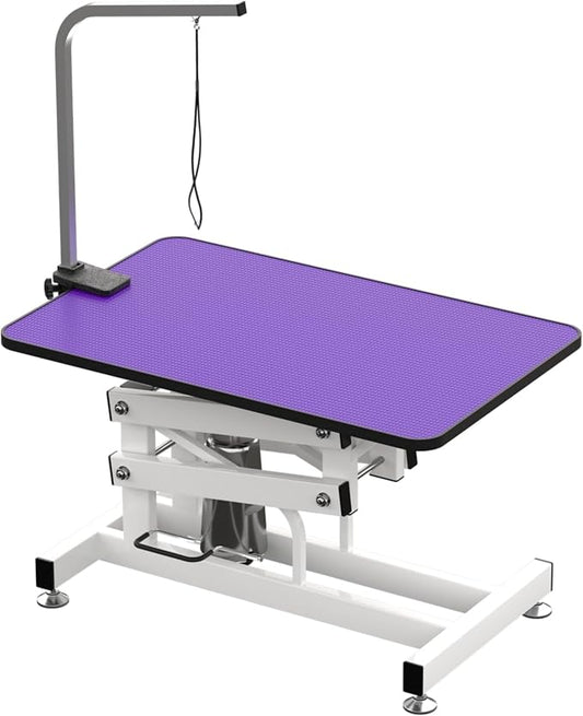 Hydraulic Dog Pet Grooming Table, 42 Inch Heavy Duty Professional Pet Grooming Station 21'' -36'' Height Adjustable for Small Medium Large Dog at Home with Clamps and Grooming Noose, Purple by Afqxf