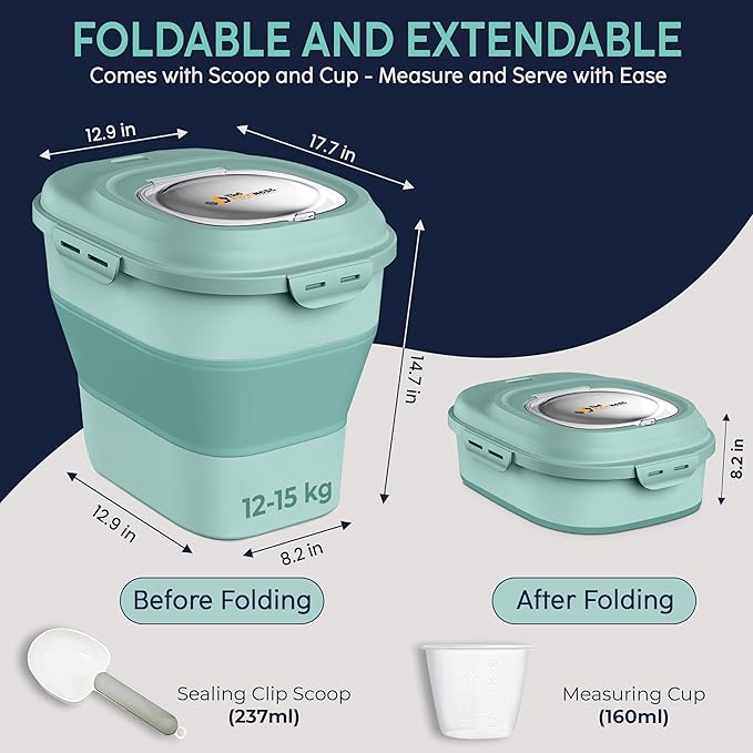 Dog Food Storage Container 30-35 lb, Airtight Collapsible Cute Dog Food Container with Wheels & Scoop, Stackable Pet Food Storage Container for Dog & Cat Food - Image 2