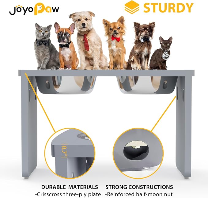 Elevated Dog Bowls, Bamboo Raised Dog Bowl for Large Dogs, with 2 Stainless Steel Bowls (13'' Tall-68oz Bowl, Grey) - Image 4