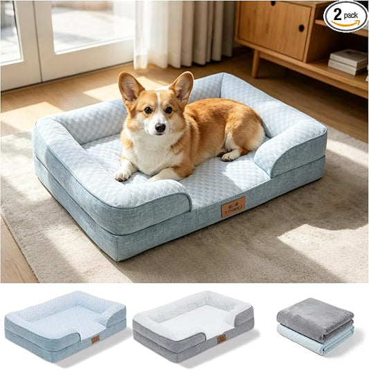 Orthopedic Dog Bed Medium Sized Dog with 2 Pack Removable Washable Covers - Soft Plush & Cooling Surface, Waterproof Dog Bed 30 Inch Pet Bed with Egg-Crate Foam and Non-Skid Bottom by PTHMKJ