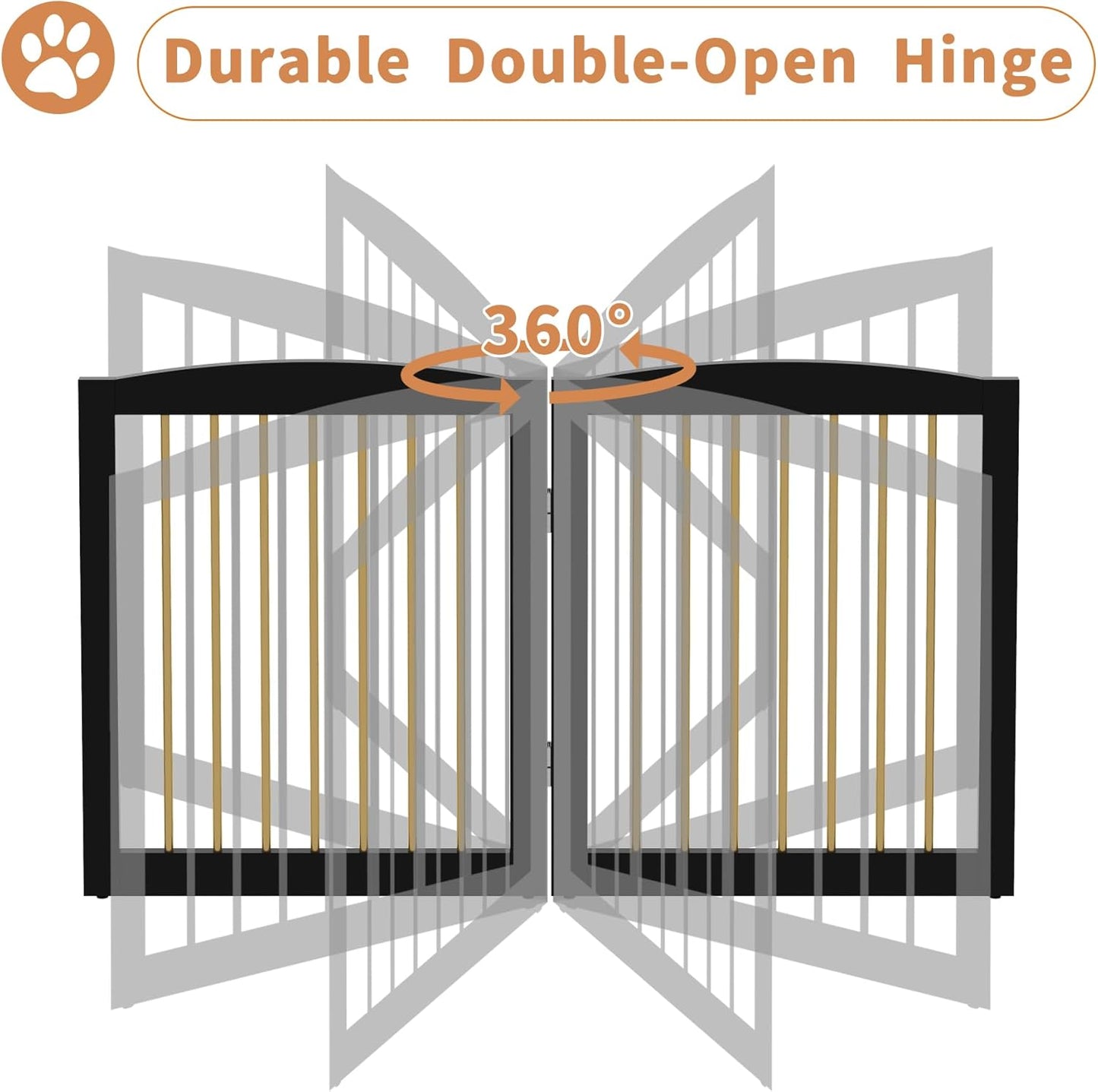 Freestanding Pet Gate for Dogs, Foldable Wooden Dog Gate for House, Indoor Dog Gate for Stairs, Doorways, Step Over Pet Puppy Safety Fence, 80 Inch Wide, 4 Panels 24", Black & Gold