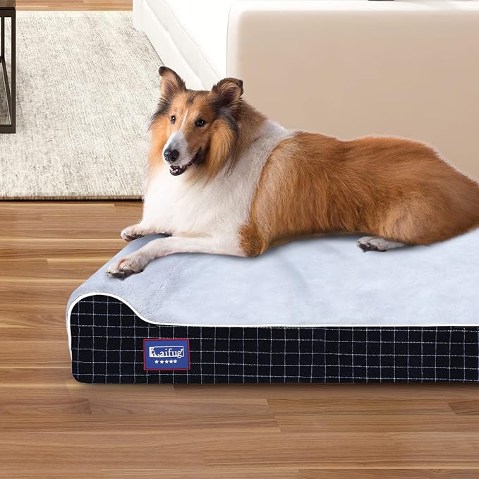Laifug Orthopedic Dog Beds for Large Dogs,7" Memory Foam Dog Beds,Durable Water Proof Liner Removable and Washable, Nonskid Bottom, Black Grid Grey 50"x36"x10" - Image 3