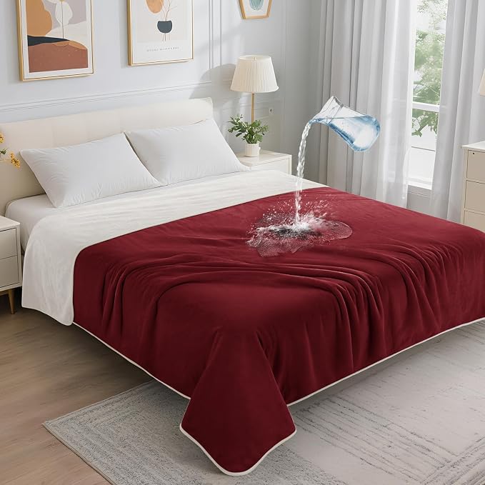 LOOBANI King Size Waterproof Blanket, Oversized Bed Cover, 85"x108", Red | Reversible Flannel Dog Blankets for Large Dogs, Spill-Proof Couch Cover for Family Movie Nights, Camping, Travel, Noise Free by LOOBANI