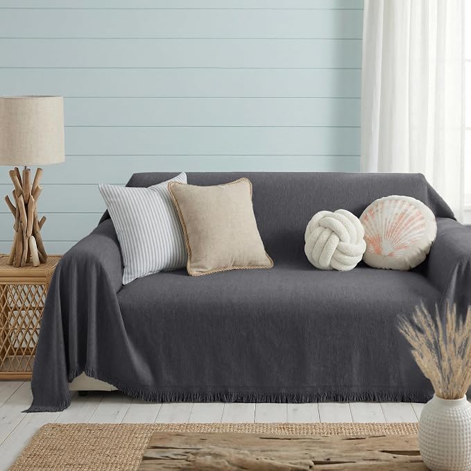 Chenille Armchair Couch Cover for Dogs, Boho Sofa Cover Washable Couch Cover, Pet Throw Blankets for Couches with Tassel Furniture Protector Covers,71"×91",Dark Gray - Image 3