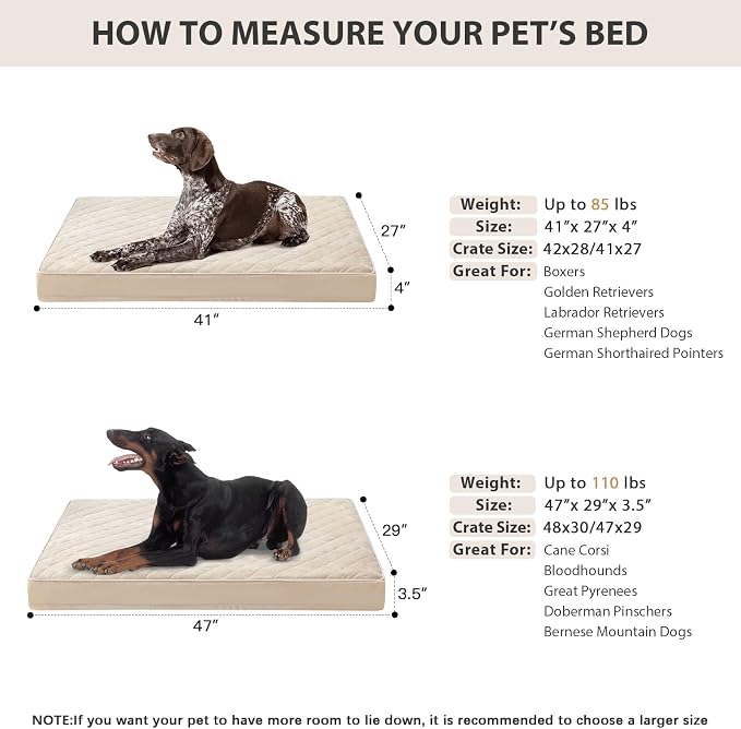WNPETHOME Orthopedic Waterproof XL Dog Bed for Crate Cozy Sleep | Extra Large Washable Dogs Bed with Removable Cover, Multi-Needle Quilting Dogs XL Crate Bed for Relax , Beige 41x27 Inch - Image 5