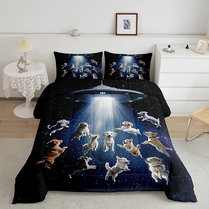 Feelyou Puppy Dog Comforter Set Outer Space Cute Dogs Bedding Set Galaxy Nebula Pet Decor Animal Comforter Quilt Collection 2Pcs Twin Size by Feelyou