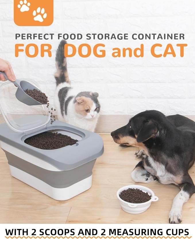 10-26Lbs Airtight Dog Food Container 2Pcs,Collapsible Pet Food Storage | Dog Food Storage with Double Airtight Seal,Magnetic Lid,Cat Food Container Dry Food,Space-saving,Scoops and Measuring Cups - Image 2