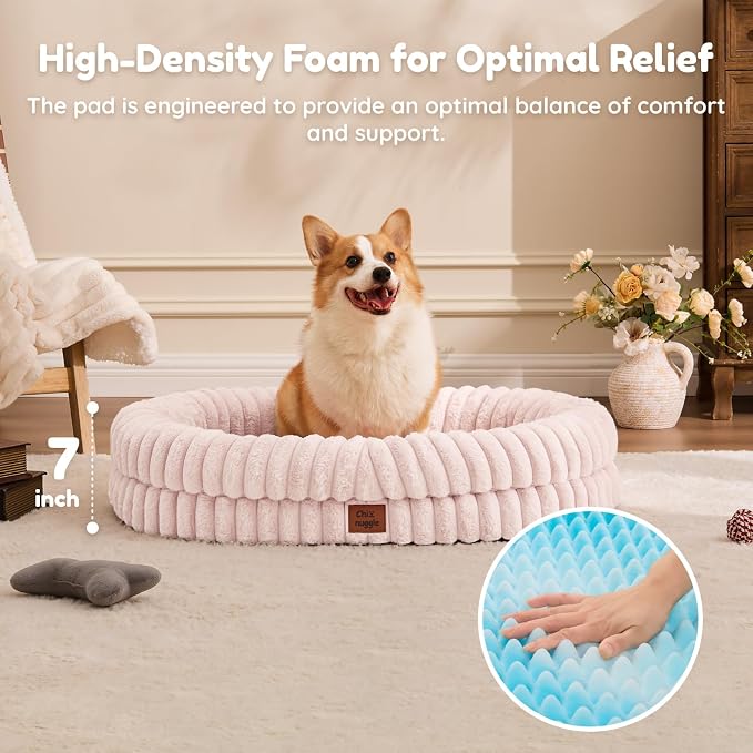 ChiXnuggle Orthopedic Dog Bed, Washable Cover, Faux Fur Bolster Pet Couch | waterproof,egg crate foam,non-slip bottom,for large dogs,pink,35*28*7,dog sofa - Image 5