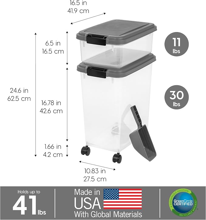 IRIS USA 30 lbs & 11 lbs Combo Airtight Dog Food Storage Container, Stackable Treat Box, 2-Cup Scoop, Wheels, Keep Fresh, Easy Mobility, Dark Gray - Image 3