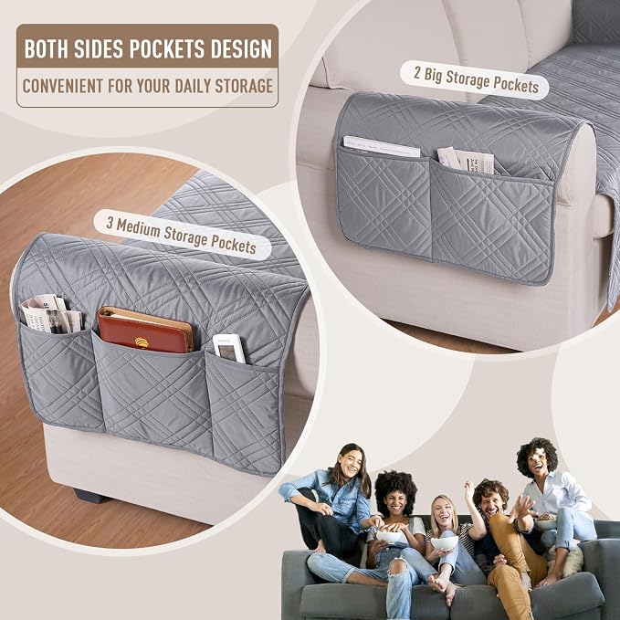 TAOCOCO Waterproof Chair Covers for Pets Dogs with Non Slip Backing, Chair Seat Covers with Side Pocket for 1 Seater Couch Washable Dog Couch Cover Protector Sofa Slipcovers(Chair, Light Gray) - Image 5