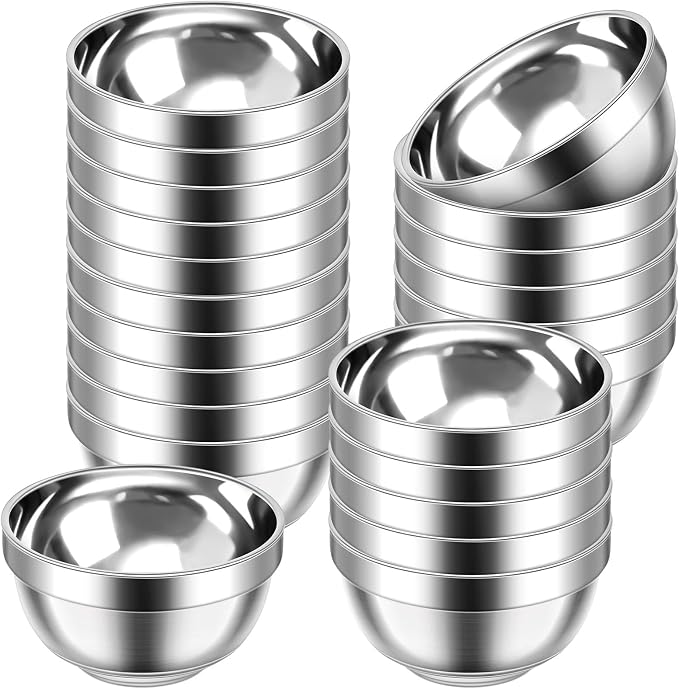 Mimorou 30 Pack 304 Stainless Steel Bowls Set 13oz Metal Double Walled Insulated Snack Mixing Lightweight Multipurpose Toddler Dinner Bowls for Ice Cream, Cereal, Snack by Mimorou