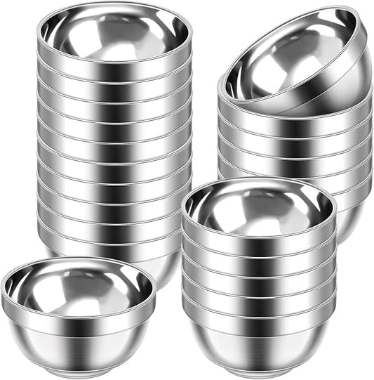 Mimorou 30 Pack 304 Stainless Steel Bowls Set 13oz Metal Double Walled Insulated Snack Mixing Lightweight Multipurpose Toddler Dinner Bowls for Ice Cream, Cereal, Snack by Mimorou
