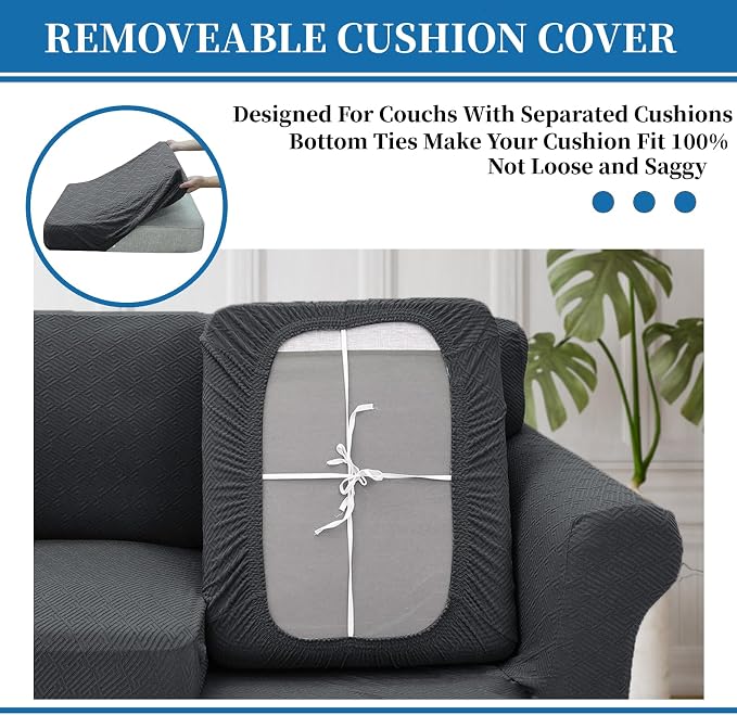 XINEAGE 2026 New 3 Pieces Couch Covers for 2 Extra Large Cushion Sofa Super Stretch Sofa Cover for 2 Large Seat Universal Loveseat Slip Cover for Living Room (Dark Gray), 71"-91"(2 Cushions) - Image 6