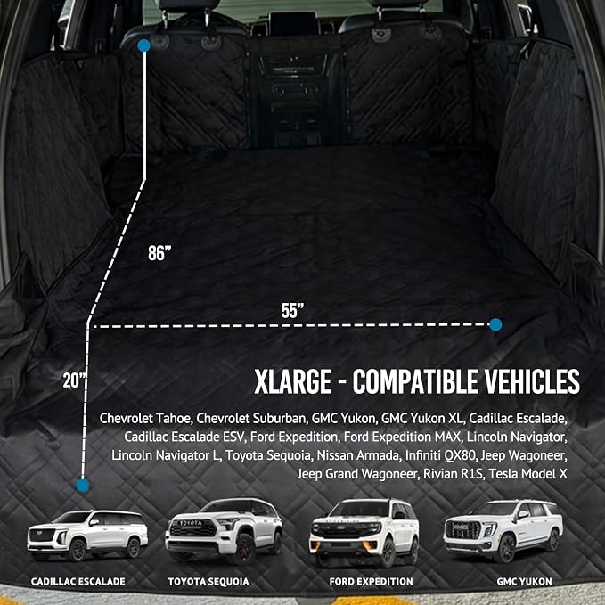 Bulldogology Cargo Mesh SUV Cargo Liner for Dogs – Waterproof Heavy Duty Pet Trunk Protector, 55″ x 106″ with Mesh Window & 60/40 Split Fit (XL, Black) - Image 2