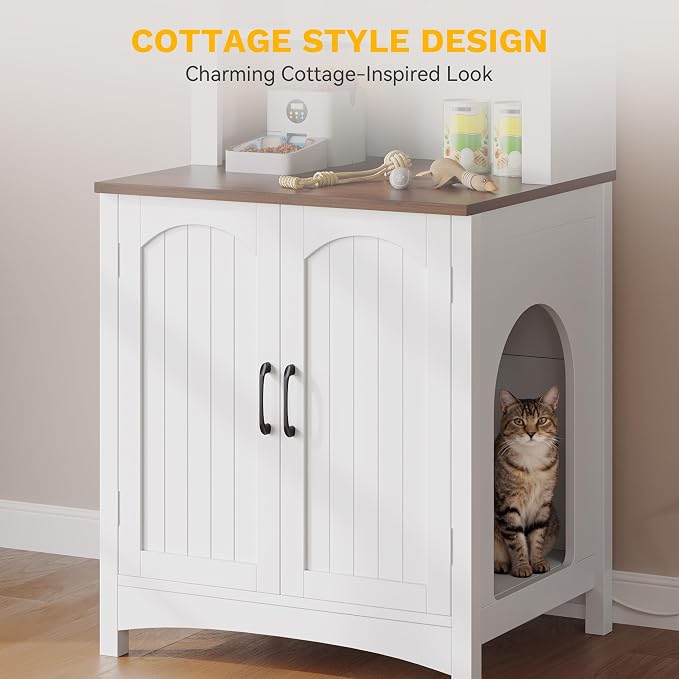 DWVO 70.8in Large Hidden Cat Litter Box Furniture with Shelves | High-Gloss Modern Litters Box Enclosure for Self-Cleaning Litter Boxes, Large Hidden Wooden Cabinet, White - Image 6