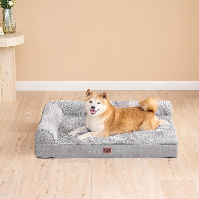 EHEYCIGA Large Dog Bed Memory Foam for Crate, Orthopedic Dog Bed Large Size Dogs with Washable Removable Cover, Waterproof Pet Sofa Couch with Nonskid Bottom, 35x22x6, Grey - Image 8