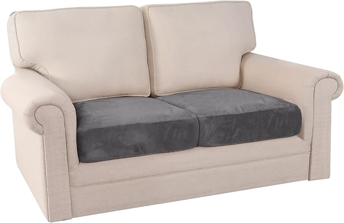 PrinceDeco Stretch Velvet Couch Cushion Covers for Individual Cushions Sofa Cushion Cover Seat, Sofa Covers Washable, Couch Seat Cushion Covers for Sectional (2 Pieces, Grey) - Image 8
