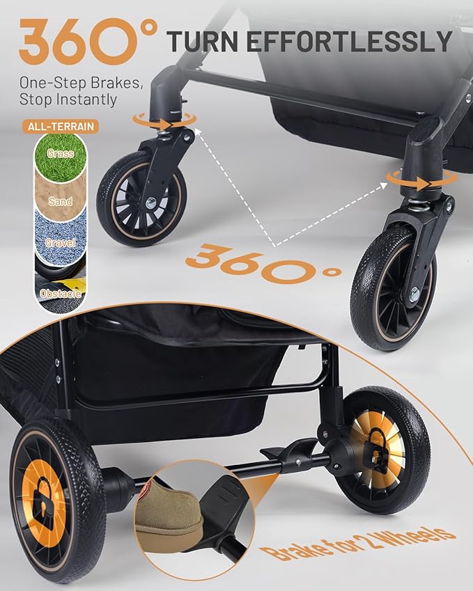 Dog Stroller for Large & Medium Dogs (20–132 lbs), Pet Stroller for 2 Small Dogs with Adjustable Handle & Canopy, Sun Shades, Storage Organizer, Foldable & Ventilated,Black