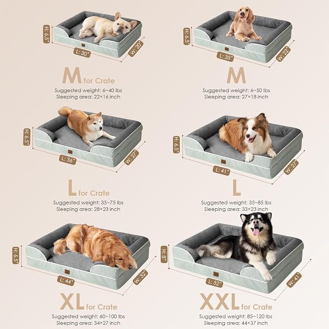 EHEYCIGA Orthopedic Dog Beds Large Sized Dog, Waterproof Washable Pet Bed | Non-Slip Bottom and Egg-Crate Memory Foam XL Dog Couch Bed with Washable Removable Cover, Greyish Green - Image 5