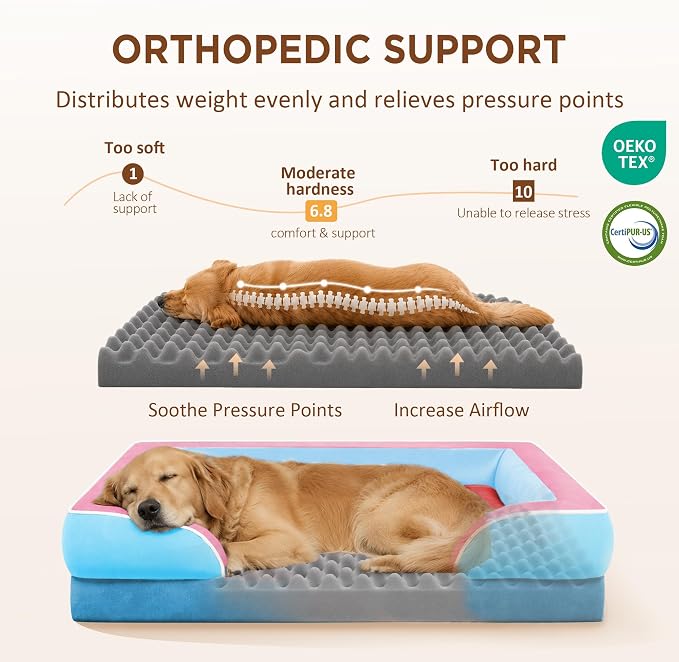 Comfort Expression Orthopedic Dog Bed for Extra Large Dogs with Bolster | Waterproof Dog Couch Bed with Washable Cover & Non-Slip Bottom, Supportive Egg Crate Foam XL Pet Bed, 45x35 Inch - Image 2